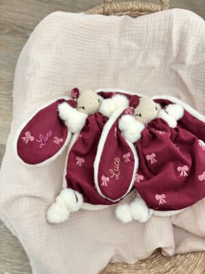 Lucienne velours cotelé bordeaux à noeuds